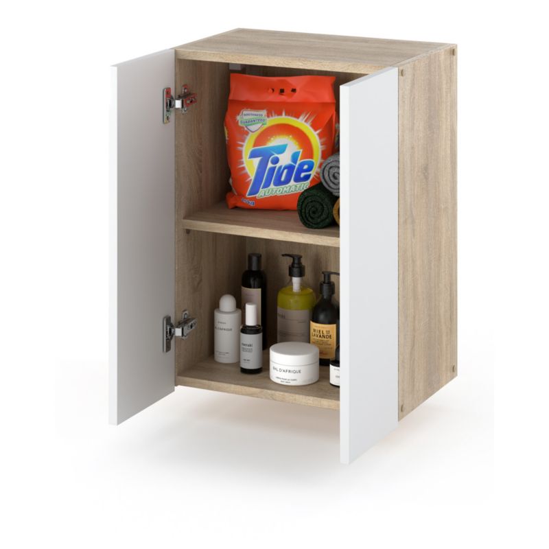 Szafka Łazienkowa Hurtownia-Mebli Wisząca Półek 2 Szafka łazienkowa wisząca 2DW40 40cm Dąb Sonoma Biały Mat 40x25x60 cm 1s