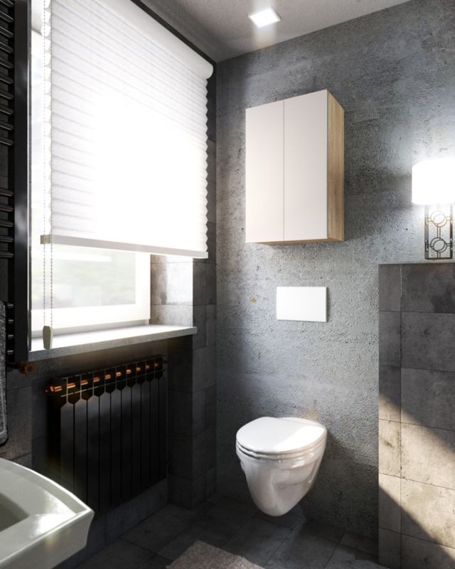 Szafka Łazienkowa Hurtownia-Mebli Wisząca Półek 2 Szafka łazienkowa wisząca 2DW60 60cm Dąb Sonoma Biały Mat 60x30x80 cm 1s