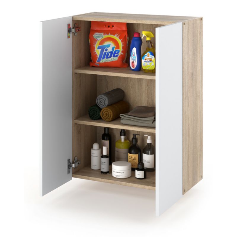 Szafka Łazienkowa Hurtownia-Mebli Wisząca Półek 2 Szafka łazienkowa wisząca 2DW60 60cm Dąb Sonoma Biały Mat 60x30x80 cm 1s