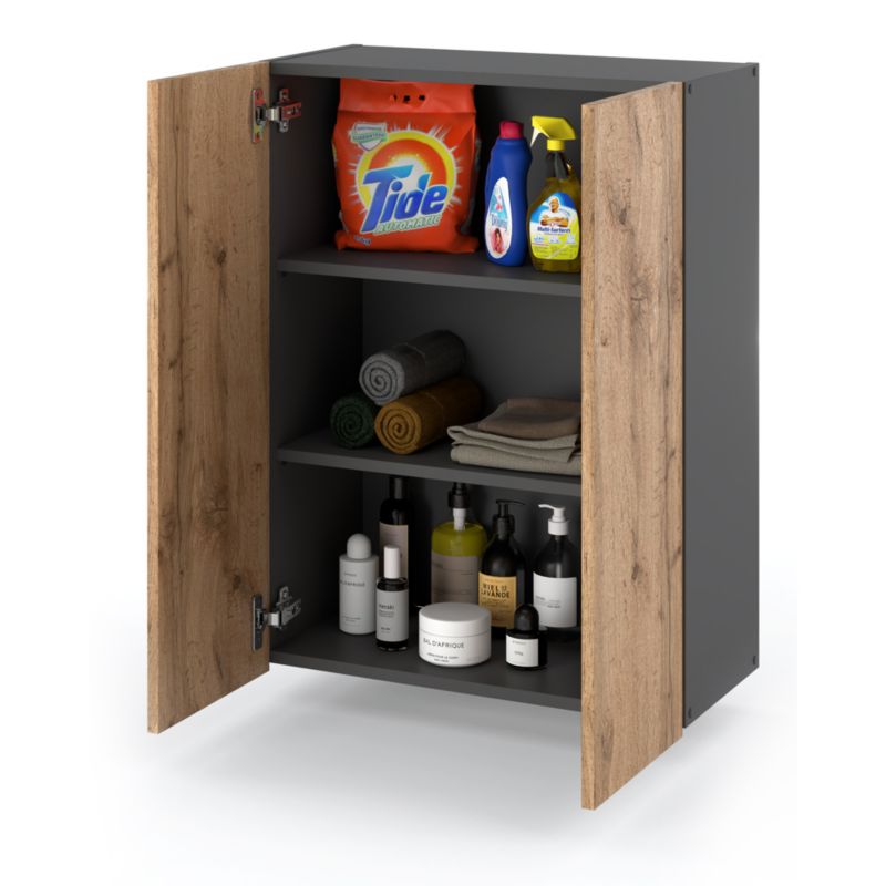 Szafka Łazienkowa Hurtownia-Mebli Wisząca Półek 2 Szafka łazienkowa wisząca 2DW60 60cm Szary Mat Dąb Wotan 60x30x80 cm 1szt