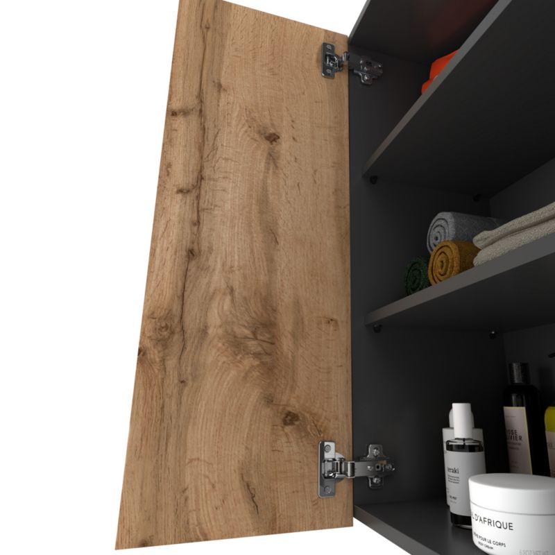 Szafka Łazienkowa Hurtownia-Mebli Wisząca Półek 2 Szafka łazienkowa wisząca 2DW60 60cm Szary Mat Dąb Wotan 60x30x80 cm 1szt