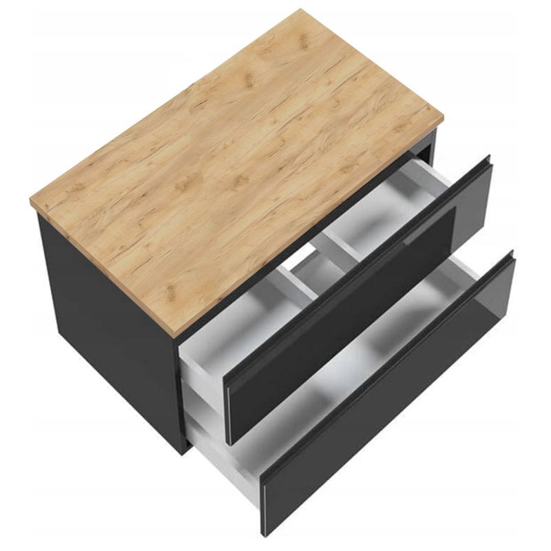 Szafka Łazienkowa Stamar Czarna Wisząca Połysk Blat Dąb Złoty 800 x 460 mm 1 szt