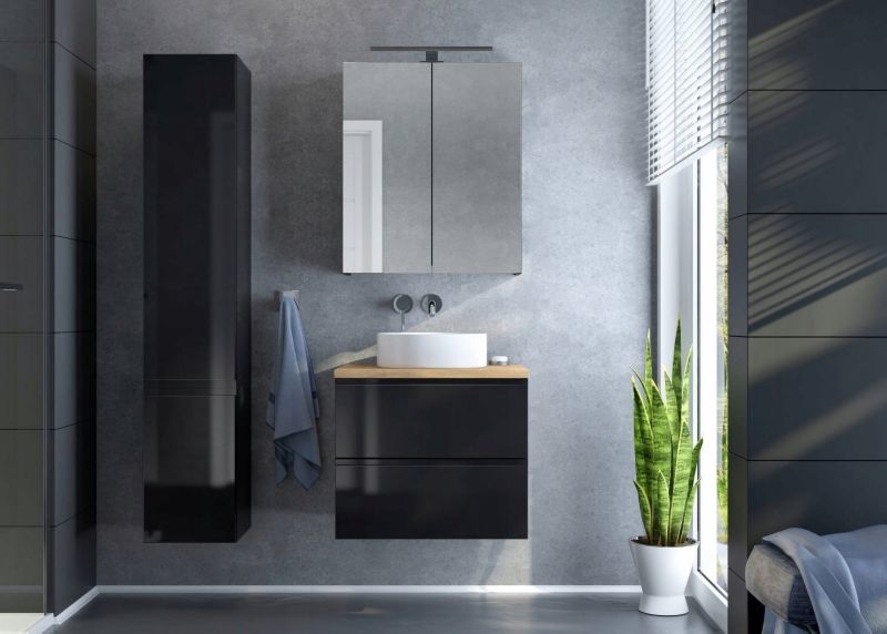 Szafka Łazienkowa Stamar Czarna Wisząca Połysk Blat Dąb Złoty 800 x 460 mm 1 szt