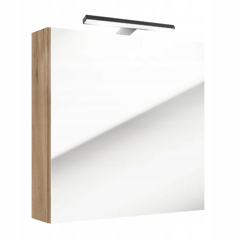 Szafka Łazienkowa Stamar Lustrzana 600 x 600 x 150 mm Dąb Craft Złoty Lampa LED 1 szt