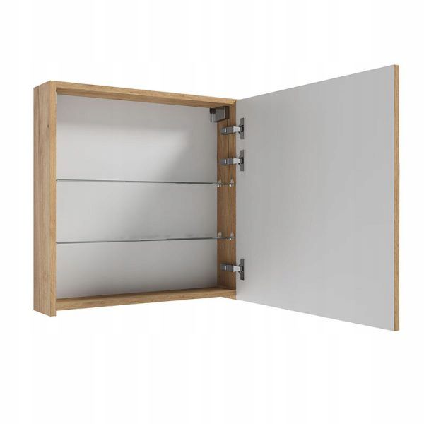 Szafka Łazienkowa Stamar Lustrzana 600 x 600 x 150 mm Dąb Craft Złoty Lampa LED 1 szt
