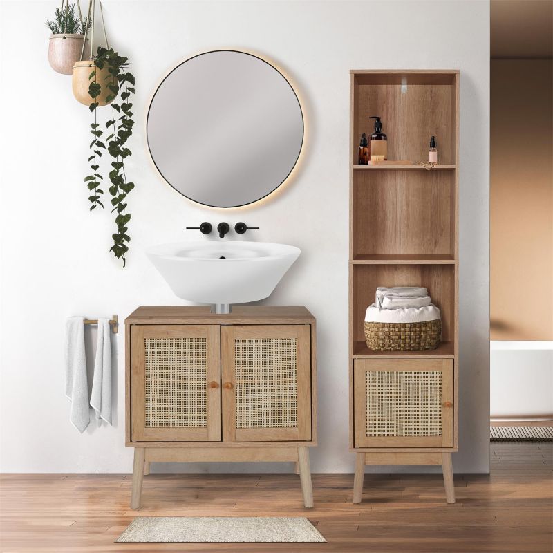Szafka łazienkowa stojąca Bali INTESI boho naturalny dąb z rattanem 60 cm pod umywalkę 1 szt.