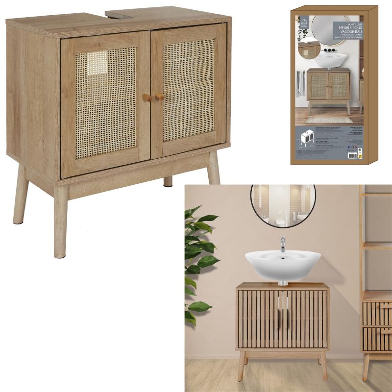 Szafka łazienkowa stojąca Bali INTESI boho naturalny dąb z rattanem 60 cm pod umywalkę 1 szt.