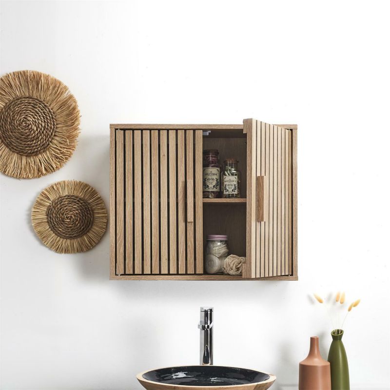 Szafka łazienkowa wisząca Klaus INTESI naturalna ryflowana matowa 60 cm minimalistyczna 1 szt.