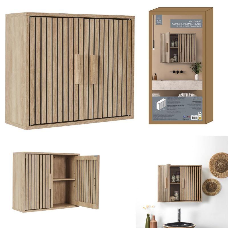 Szafka łazienkowa wisząca Klaus INTESI naturalna ryflowana matowa 60 cm minimalistyczna 1 szt.