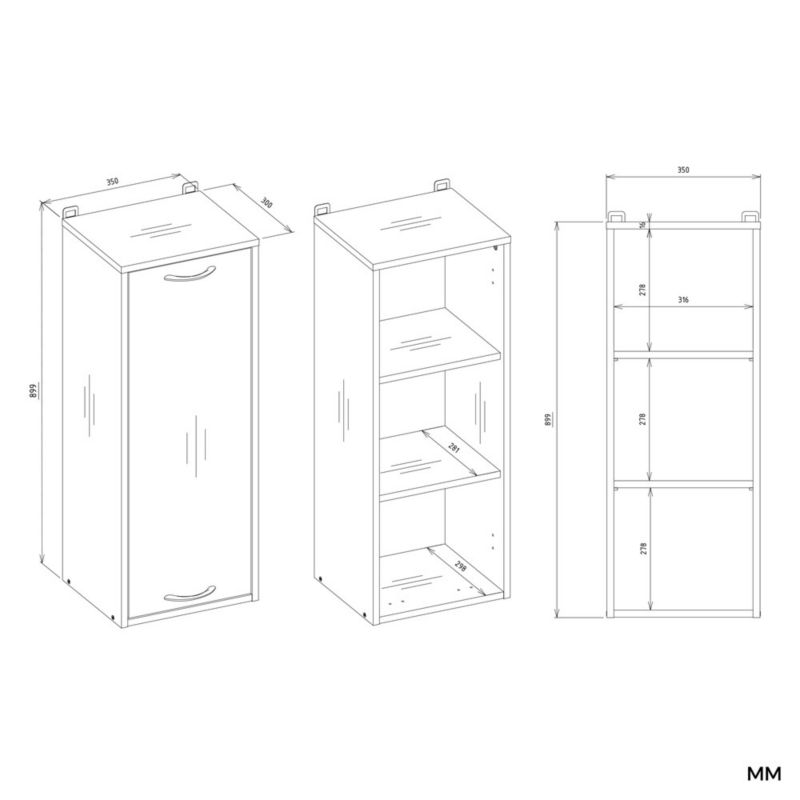Szafka Łazienkowa Wisząca Regał Topeshop NINA W1D KASZMIR Słupek 1 Drzwi 3 Półki 1 szt.