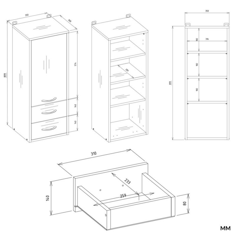 Szafka Łazienkowa Wisząca Topeshop NINA W1D2S BIAŁA 2 Szuflady 3 Pólki 30x90x35 1 szt.