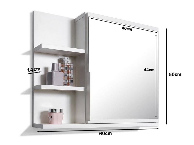 Szafka łazienkowa z lustrem Better Home 60 x 50 x 14 cm oświetlenie LED biała lewa 1 szt.