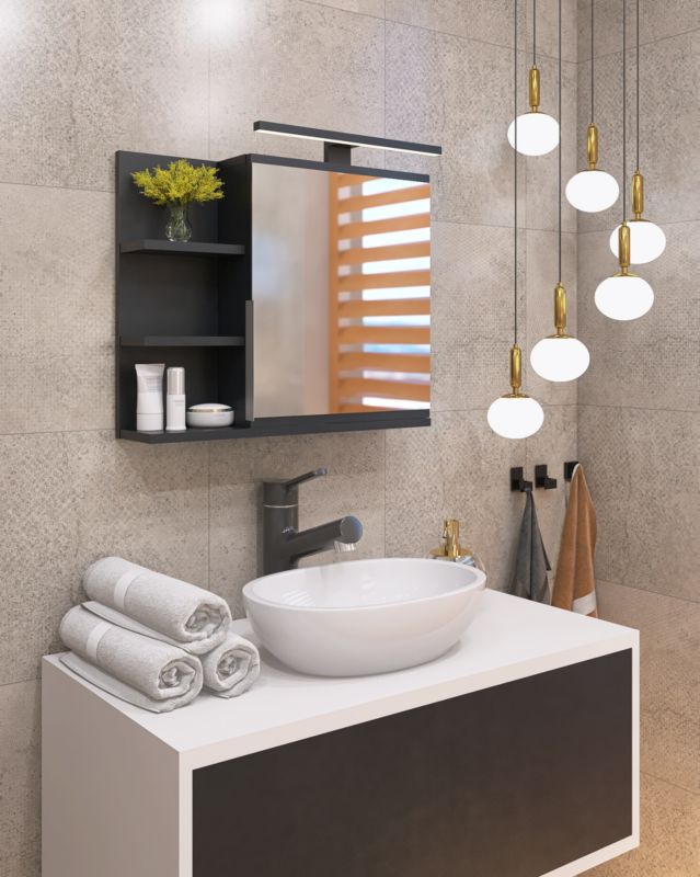 Szafka łazienkowa z lustrem Better Home 60 x 50 x 14 cm Oświetlenie LED, Czarna, Prawa, 1 szt.