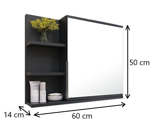 Szafka łazienkowa z lustrem Better Home 60 x 50 x 14 cm Oświetlenie LED, Czarna, Prawa, 1 szt.