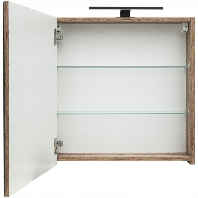 Szafka łazienkowa z lustrem MyFurni, 60 cm, dąb wotan, oświetlenie LED, wisząca, lustrzana, 1 kpl.