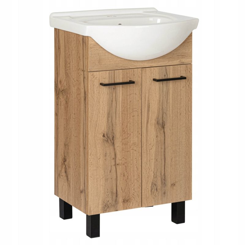 Szafka łazienkowa z umywalką ceramiczną MyFurni 50 cm dąb wotan stojąca 1 kpl.