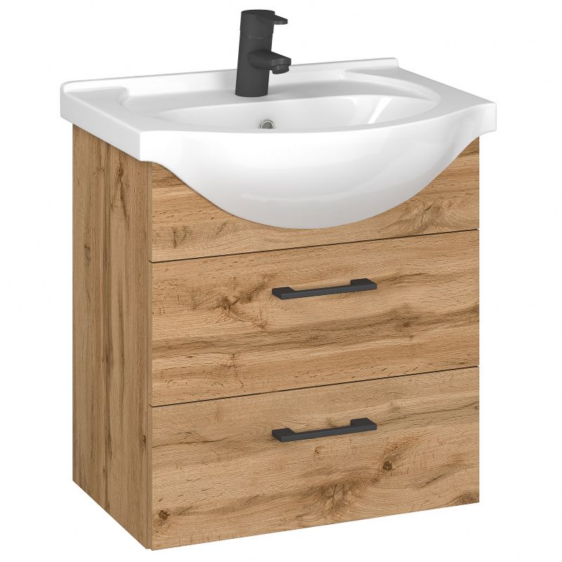 Szafka łazienkowa z umywalką ceramiczną MyFurni 50 cm dąb wotan wisząca 1 kpl.