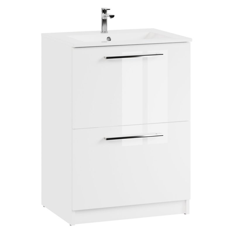 Szafka łazienkowa z umywalką ceramiczną MyFurni 60 cm biała połysk stojąca 1 kpl.