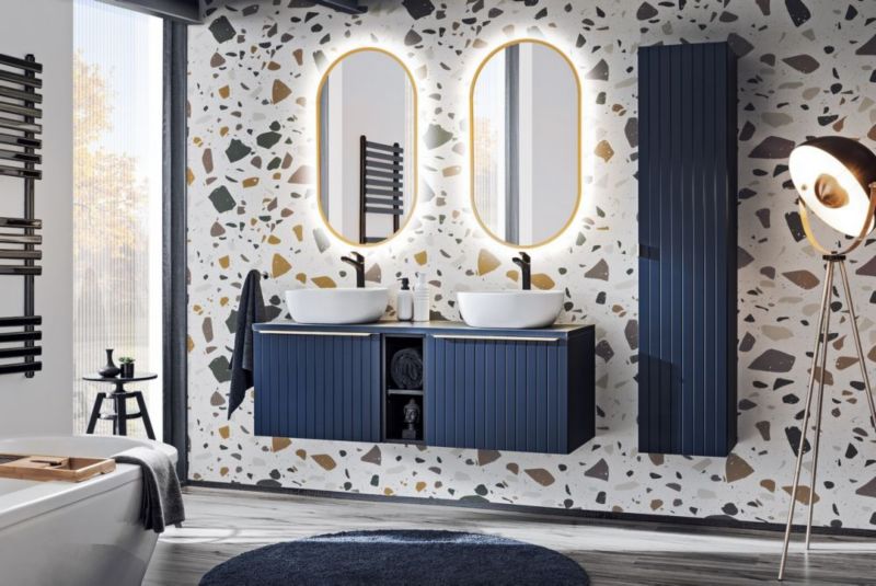 Szafka Comad pod umywalkę nablatową SANTA FE DEEP BLUE 80 cm niebieska indigo z blatem 1 szt
