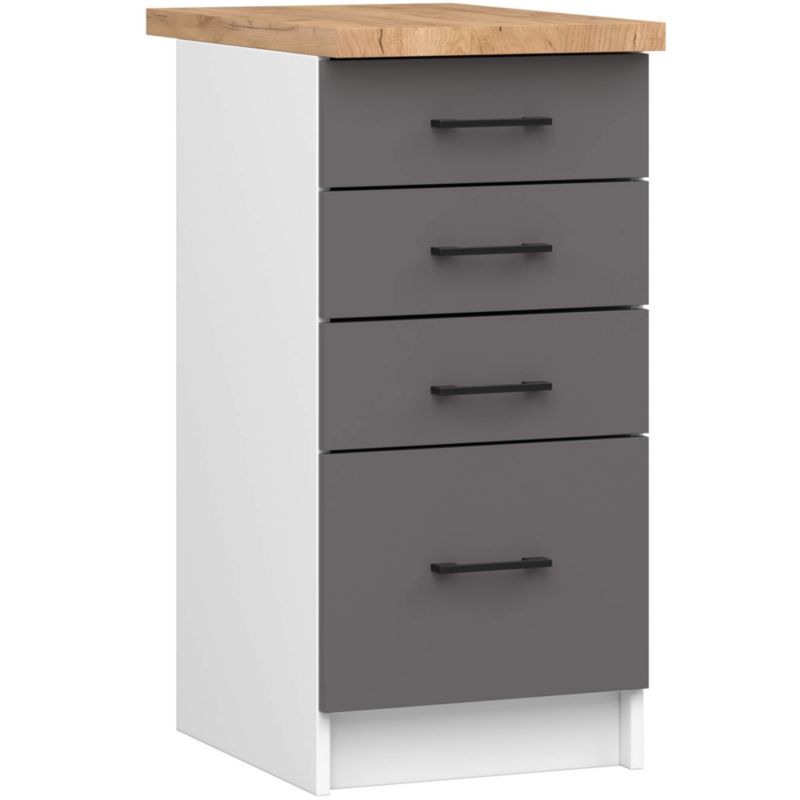 Szafka kuchenna Akord S40 z blatem system Oliwia Biała 40 cm 4 szuflady kolor Grafit Szary mat 40x46x85 cm 1 szt.