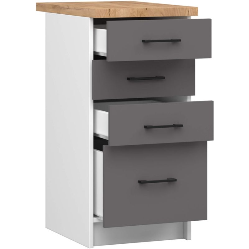 Szafka kuchenna Akord S40 z blatem system Oliwia Biała 40 cm 4 szuflady kolor Grafit Szary mat 40x46x85 cm 1 szt.
