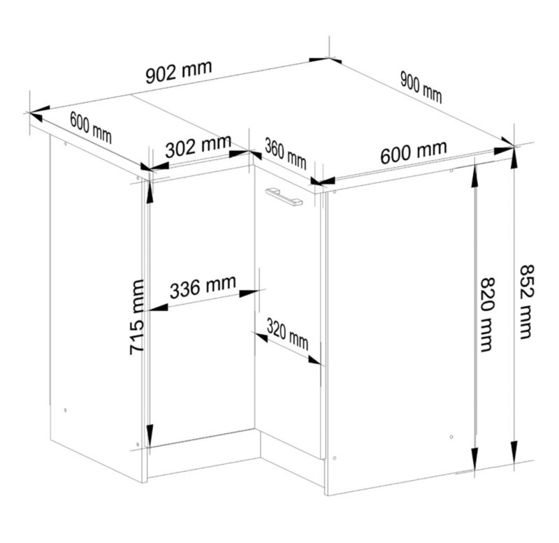 Szafka kuchenna Akord S90 narożna z blatem system Oliwia Biała 90 cm 2 drzwi kolor Biały mat 2 półki 90x46x85 cm 1 szt.