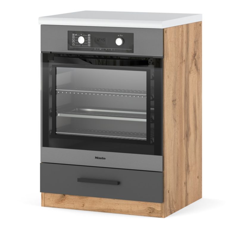 Kuchyňská linka Velkoobchod-Nábytek Stojací Pro vestavnou troubu Spodní panel trouby 60cm 60cm Wotan Dub Šedá Matná 60x47x85 cm.