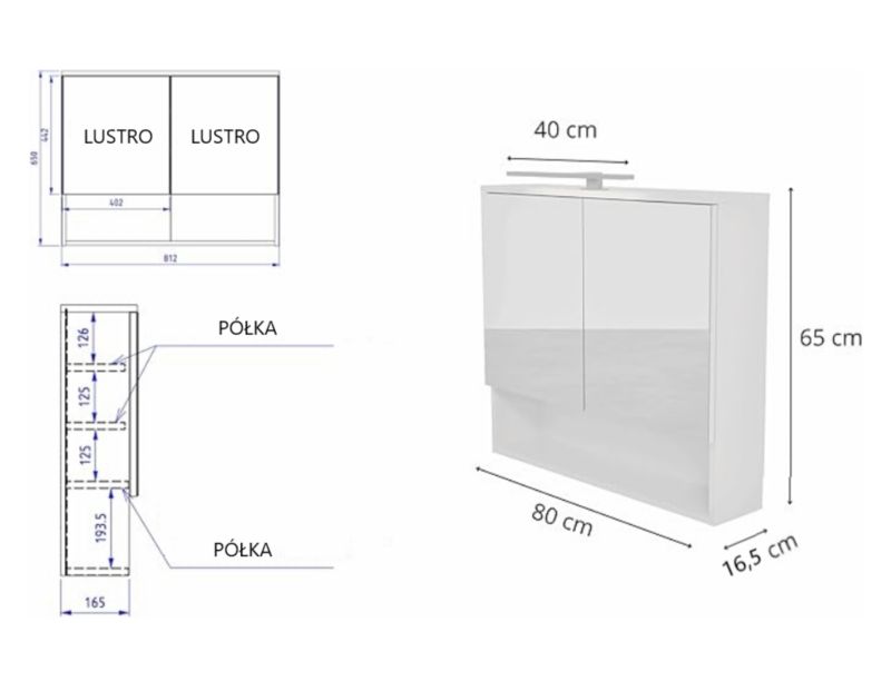 Szafka Lustrzana Better Home 80 x 65 cm oświetlenie LED dąb sonoma 1 szt.
