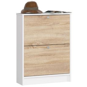 Szafka na buty Akord Biała 60 cm 2 drzwi kolor Dąb Sonoma mat 2 półki 60x20x80 cm 1 szt.