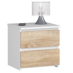 Szafka nocna Akord CL2 Biała 40 cm 2 szuflady kolor Dąb Sonoma mat 40x35x40 cm 1 szt.