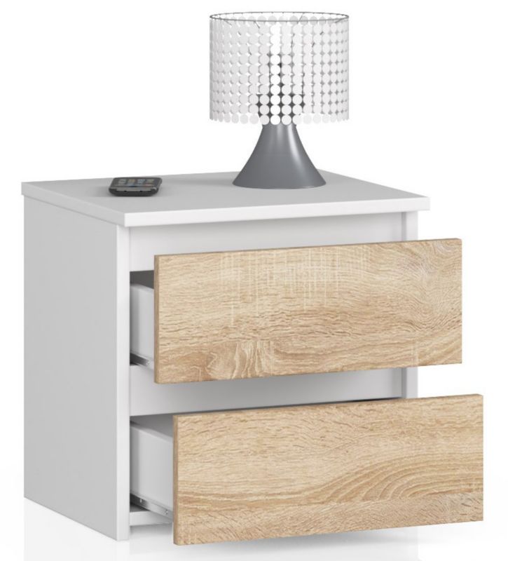 Szafka nocna Akord CL2 Biała 40 cm 2 szuflady kolor Dąb Sonoma mat 40x35x40 cm 1 szt.
