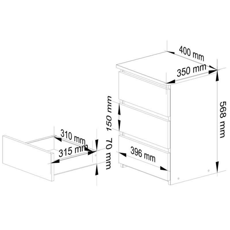 Szafka nocna Akord CL3 Biała 40 cm 3 szuflady kolor Biały mat 40x35x57 cm 1 szt.