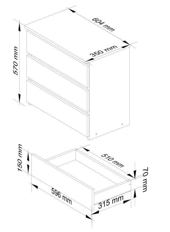 Szafka nocna Akord CL3 Biała 60 cm 3 szuflady kolor Biały mat 60x35x57 cm 1 szt.