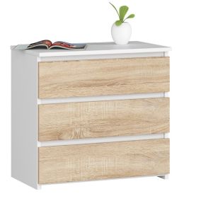 Szafka nocna Akord CL3 Biała 60 cm 3 szuflady kolor Dąb Sonoma mat 60x35x57 cm 1 szt.