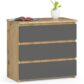 Szafka nocna Akord CL3 Dąb Artisan 60 cm 3 szuflady kolor Grafit Szary mat 60x35x57 cm 1 szt.