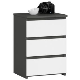Szafka nocna Akord CL3 Grafit Szary 40 cm 3 szuflady kolor Biały mat 40x35x57 cm 1 szt.