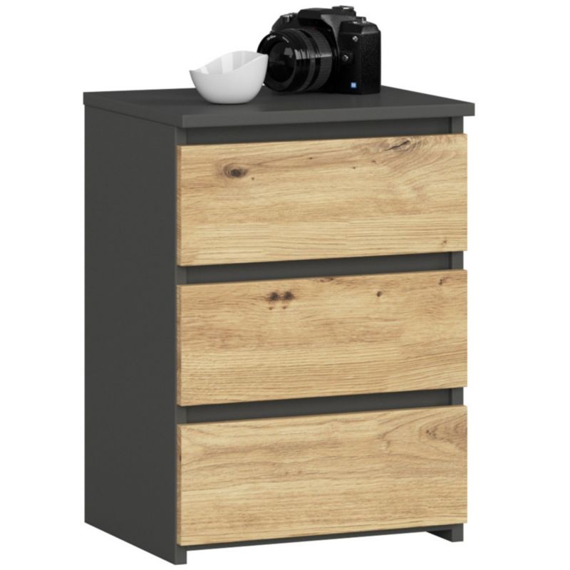 Szafka nocna Akord CL3 Grafit Szary 40 cm 3 szuflady kolor Dąb Artisan mat 40x35x57 cm 1 szt.