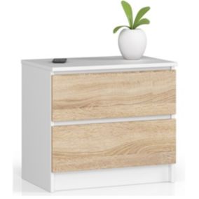 Szafka nocna Akord K60 Biała 60 cm 2 szuflady kolor Dąb Sonoma mat 60x40x55 cm 1 szt.