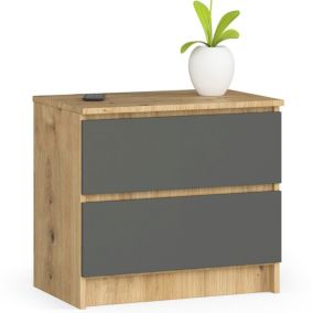 Szafka nocna Akord K60 Dąb Artisan 60 cm 2 szuflady kolor Grafit Szary mat 60x40x55 cm 1 szt.