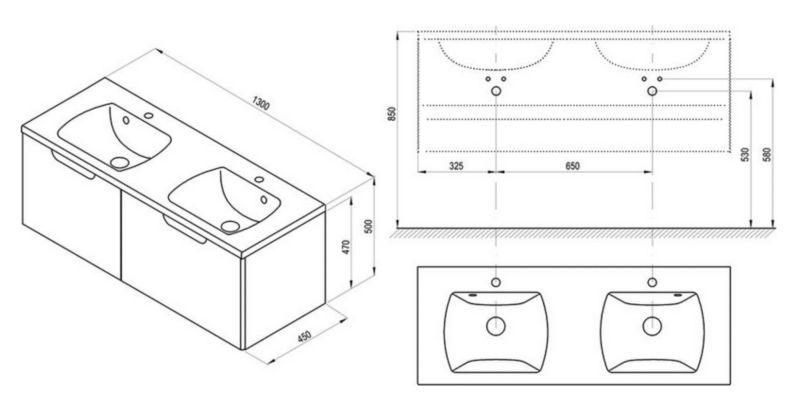Szafka pod podwójną umywalkę Ravak SD CLASSIC N 1300 biała/szara 1 szt
