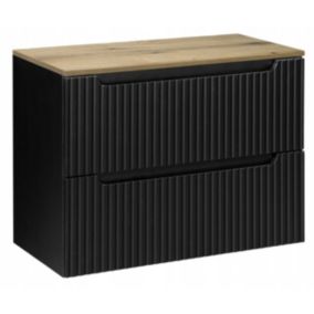 Szafka pod Umywalkę 80 cm Wisząca z Blatem Dąb Nova Black Czarna Furnidea