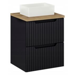 Szafka pod Umywalkę łazienkowa 50 cm Wisząca z Blatem Dąb Nova Black Czarna z Umywalką Furnidea 1 szt.