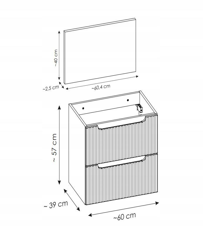 Szafka pod Umywalkę łazienkowa 60 cm Wisząca z Blatem Biały Nova Kaszmir Kaszmirowa Szuflady Furnidea 1 szt.