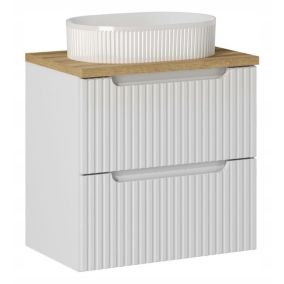 Szafka pod Umywalkę łazienkowa 60 cm Wisząca z Blatem Dąb Nova White Biała z Umywalką Furnidea 1 szt.