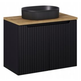 Szafka pod Umywalkę łazienkowa 80 cm Wisząca z Blatem Dąb Nova Black Czarna z Umywalką Furnidea 1 szt.