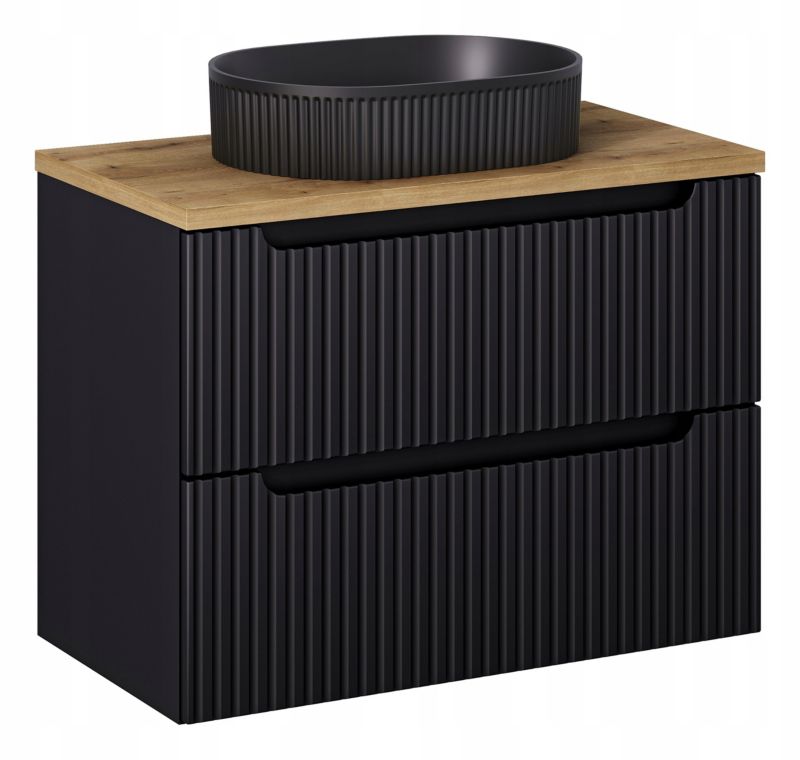 Szafka pod Umywalkę łazienkowa 80 cm Wisząca z Blatem Dąb Nova Black Czarna z Umywalką Furnidea 1 szt.