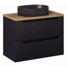 Szafka pod Umywalkę łazienkowa 80 cm Wisząca z Blatem Dąb Nova Black Czarna z Umywalką Furnidea 1 szt.