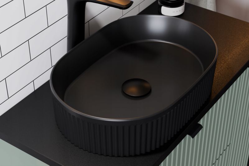 Szafka pod Umywalkę łazienkowa 80 cm Wisząca z Blatem Dąb Nova Black Czarna z Umywalką Furnidea 1 szt.