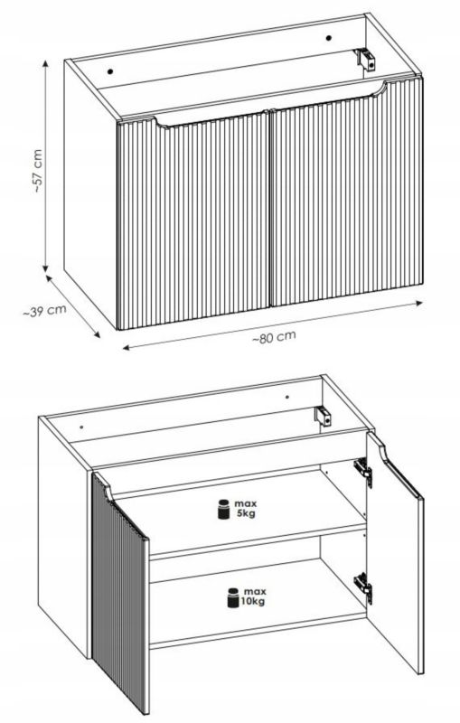 Szafka pod Umywalkę łazienkowa 80 cm Wisząca z Blatem Dąb Nova White Biała z Umywalką Furnidea 1szt.