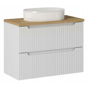 Szafka pod Umywalkę łazienkowa 80 cm Wisząca z Blatem Dąb Nova White Biała z Umywalką Furnidea 1szt.